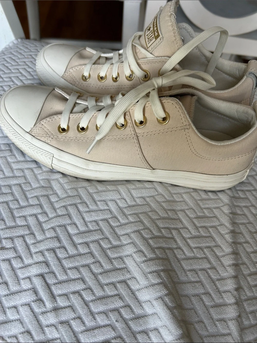 Converse Cream Canvas Low-Top Sneakers with Gold Eyelets